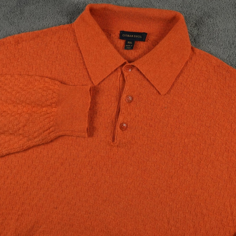 Gitman‎ Bros Polo Sweater Mens XXL Orange Merino Cashmere Blend Made in Italy